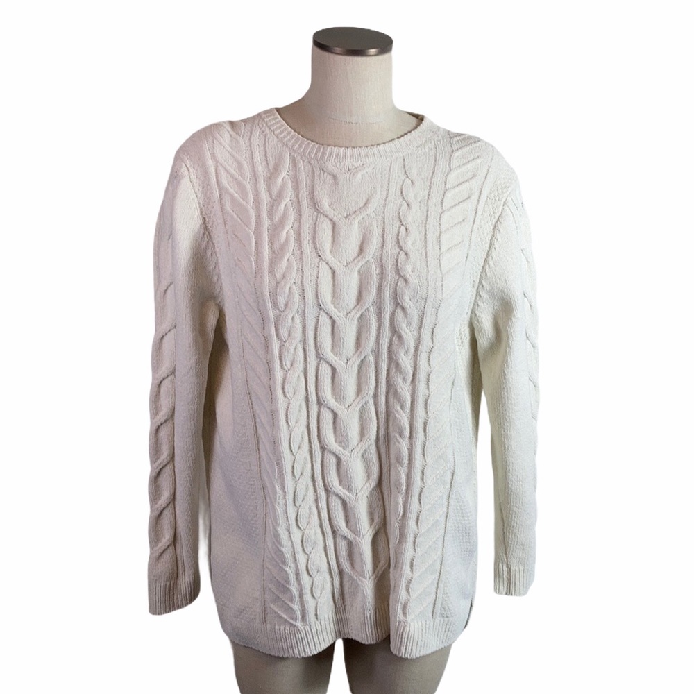 J.Jill Ivory Chenille Cable Knit Sweater Top Large - Picture 2 of 9